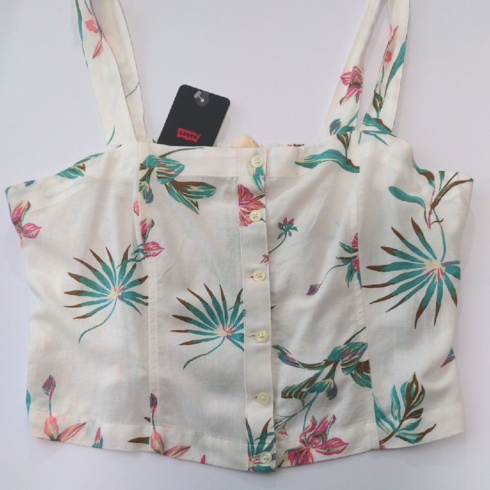 Levi's Cream Pink Floral Sleeveless Crop Tank Top